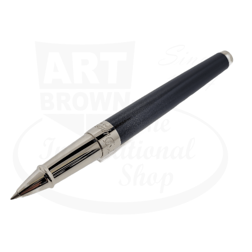 S.T. Dupont Line D Black Lacquer Platinum Wild West Rollerball Pen 412065 with silver dust accents