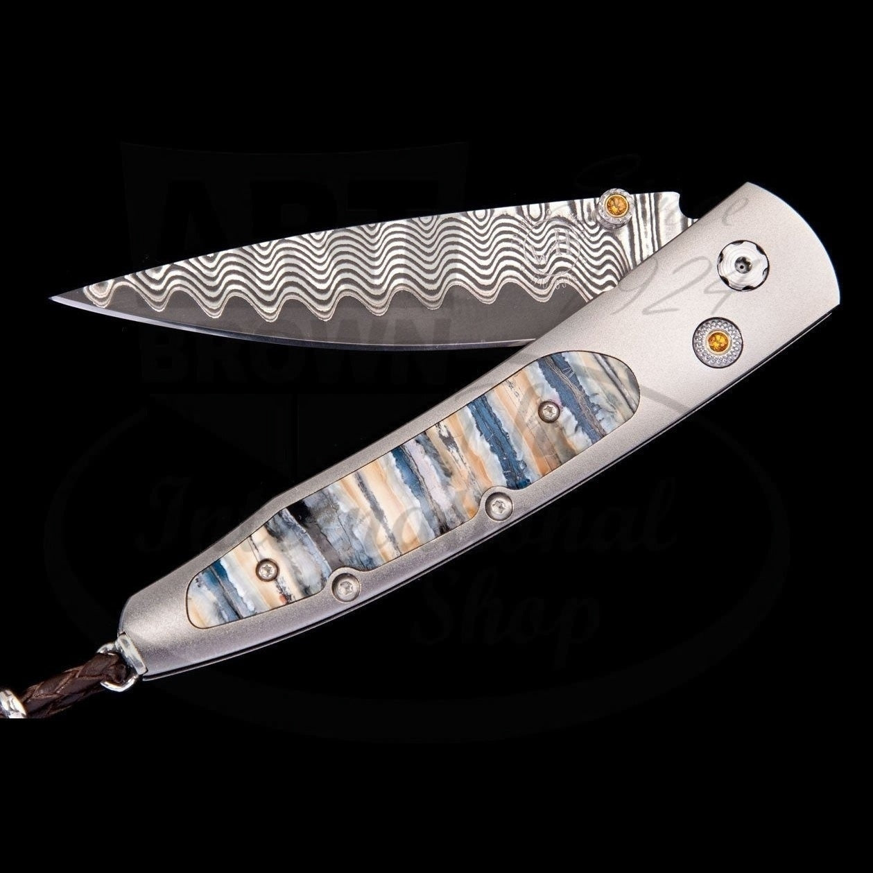 William Henry Lancet Reverso titanium handle with woolly mammoth tooth inlay and Damascus steel blade folding knife