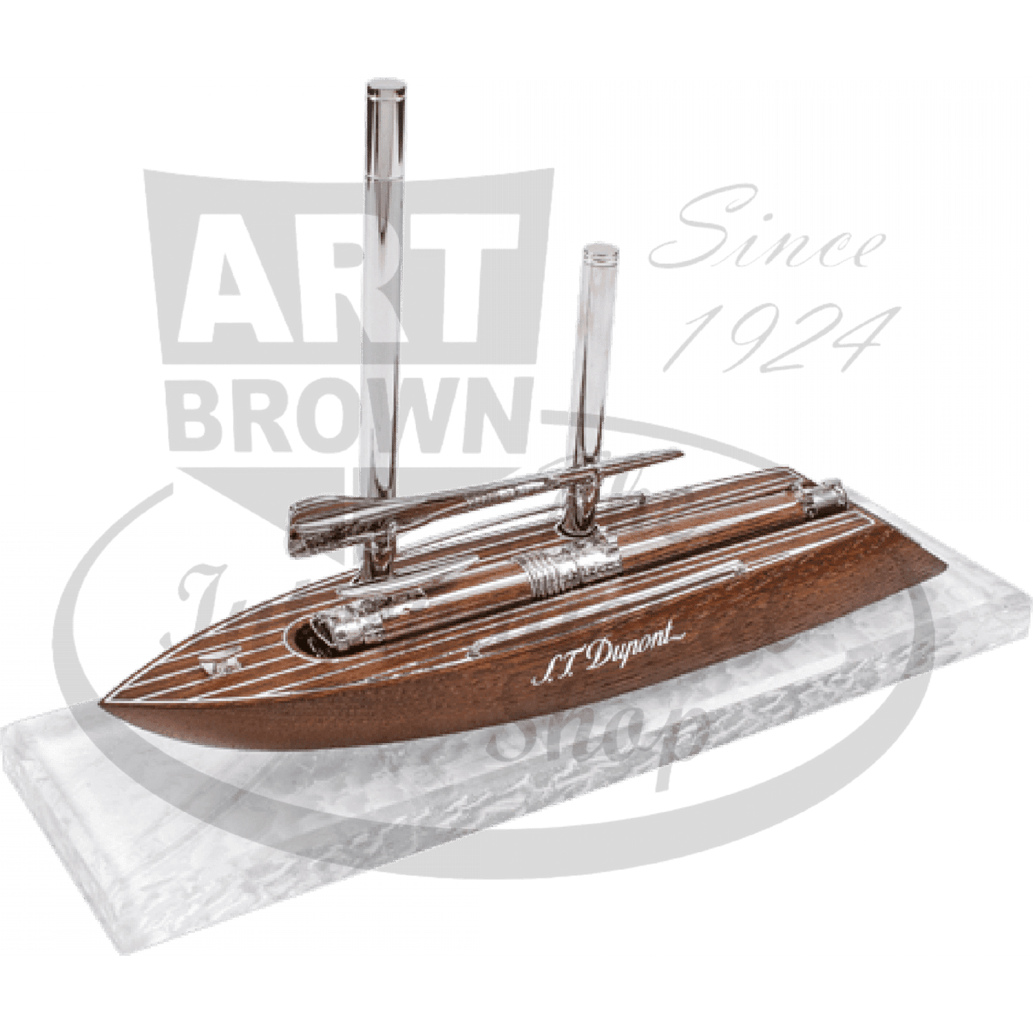 S.T. Dupont Seven Seas Limited Edition Fountain Pen Writing Kit in wood grain and palladium, sailboat design with marine details