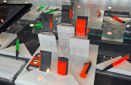 S.T. Dupont fluo collection in black and red on display at the PCA show 2024.