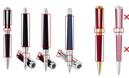 Examples of placement for engravings on S.T. Dupont Liberte pens.