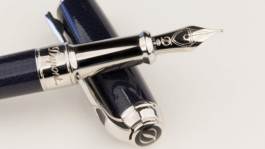 S.T. Dupont fountain pen with shining blue lacquer after being polished.