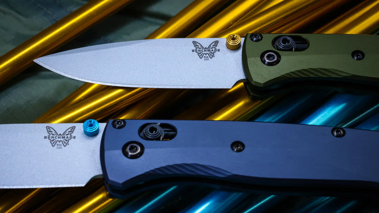 Best selling benchmade Bugout edc pocket knife with blue and green handles