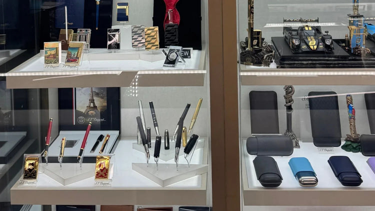 S.T. Dupont display shelves at Art Brown International 