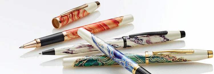 A.T. Cross ballpoint and rollerball pens with marbled resin finish