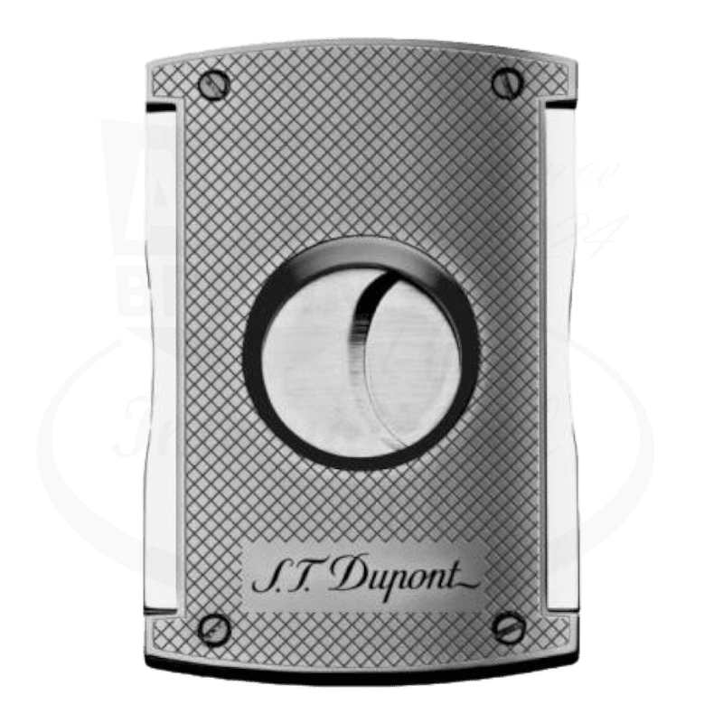 S.T. Dupont dual blade spring mechansim cigar cutter in chrome with gridline pattern