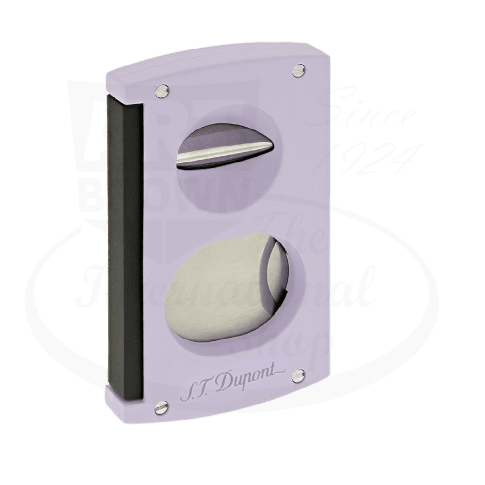 S.T. Dupont spring activated v-cut cigar cutter with lilac and black finish