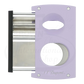 S.T. Dupont spring activated v-cut cigar cutter with lilac and black finish blades extended seen from the front