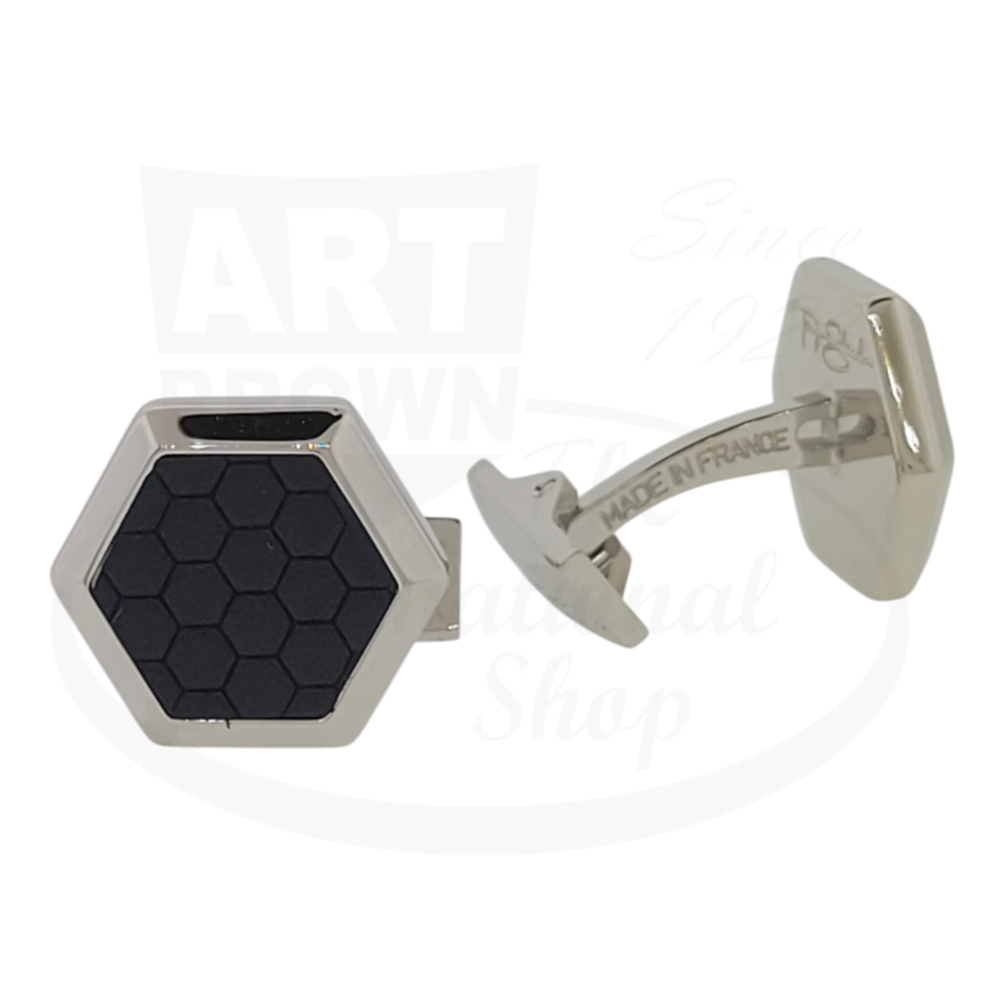 S.T. Dupont Tony Stark Cufflinks 005522 palladium brass hexagonal navy leather honeycomb design