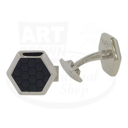 S.T. Dupont Tony Stark Cufflinks 005522 palladium brass hexagonal navy leather honeycomb design