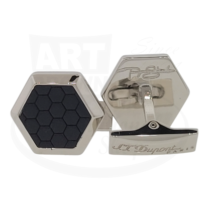S.T. Dupont Tony Stark Cufflinks 005522 palladium brass hexagonal navy leather honeycomb design