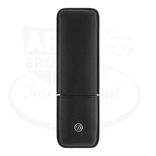 S.T. Dupont Black Soft Leather 2-Pen Case 007131 grained calf leather black sleek structured design with palladium emblem