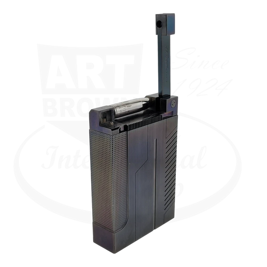 The S.T. Dupont Limited Edition James Bond Jeroboam Table Lighter with the flame mechanism open, displaying its functional elegance.