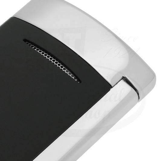 S.T. Dupont New Minijet 010815 metal and matte black compact lighter with ergonomic sleek design and silver chrome accents