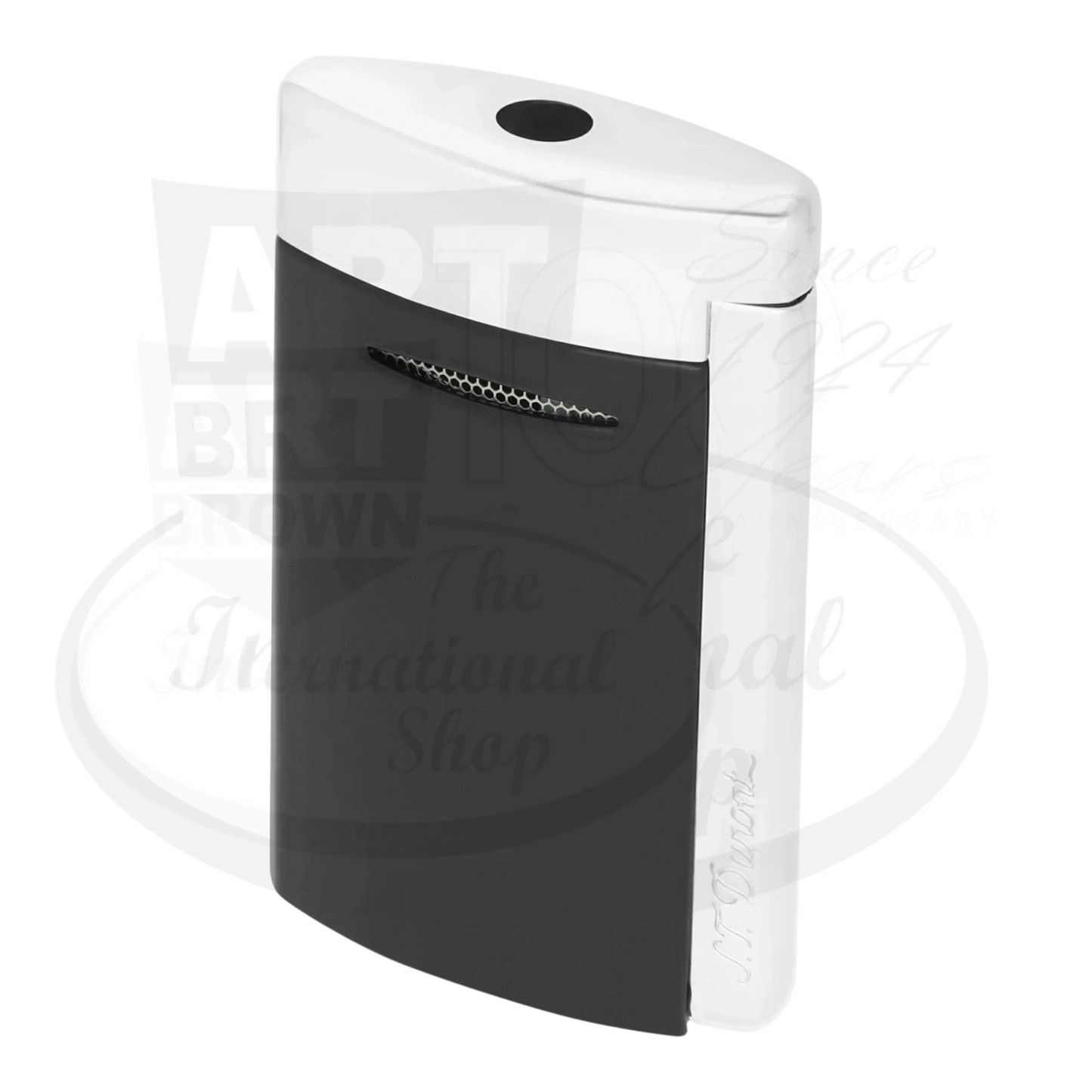 S.T. Dupont New Minijet 010815 metal lighter with matte black front and silver sides compact ergonomic design