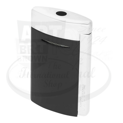 S.T. Dupont New Minijet 010815 metal lighter with matte black front and silver sides compact ergonomic design