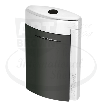 S.T. Dupont minijet torch lighter with shiny black lacquer finish and chrome accents.