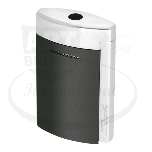 S.T. Dupont minijet torch lighter with shiny black lacquer finish and chrome accents.