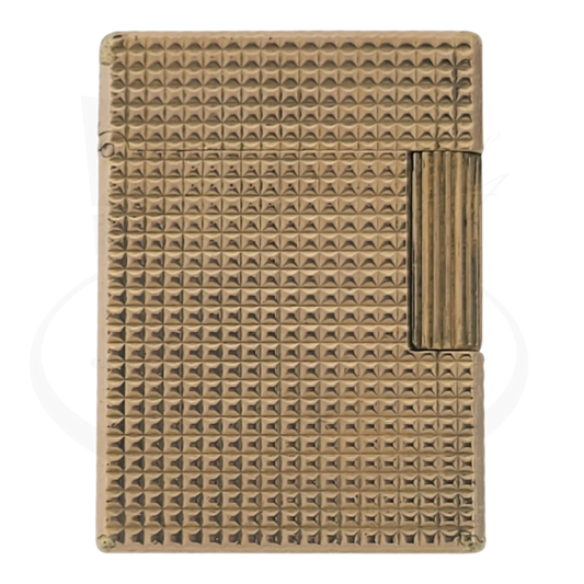 S.T. Dupont Ligne 1 BS 012110 gold metal lighter with textured diamond pattern and ridged ignition wheel