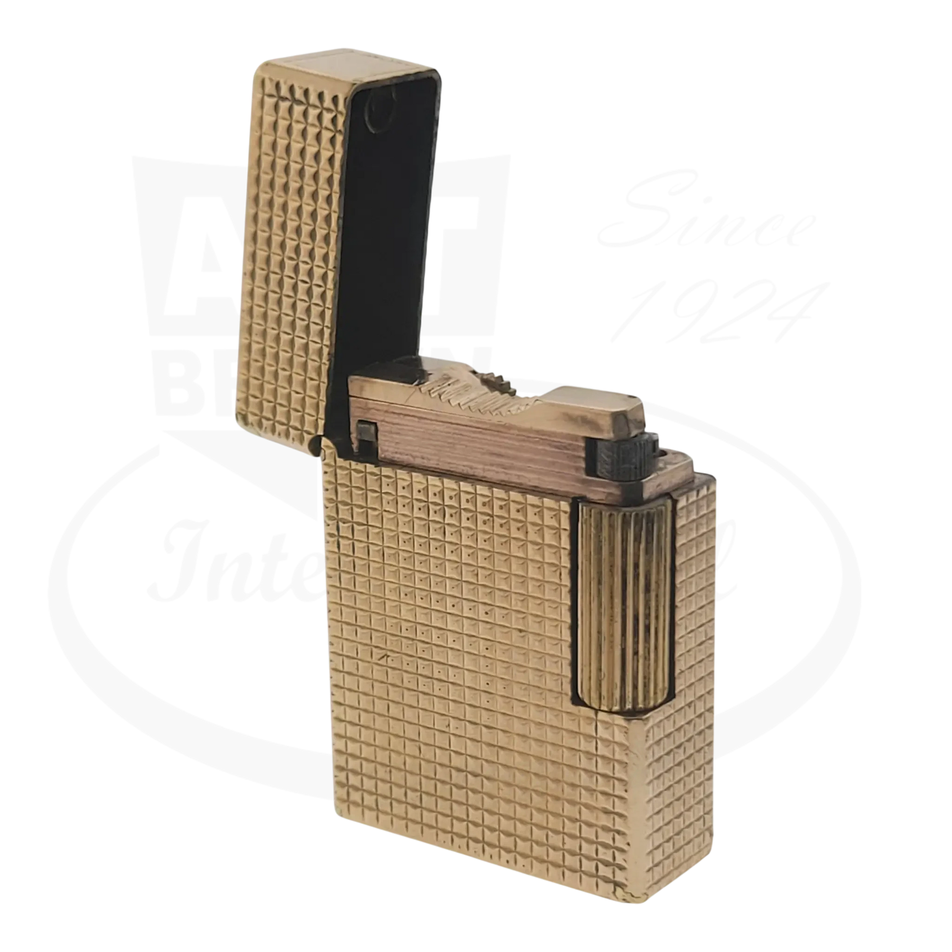 S.T. Dupont Ligne 1 BS 012110 gold metal lighter with textured diamond head pattern and flip-top design