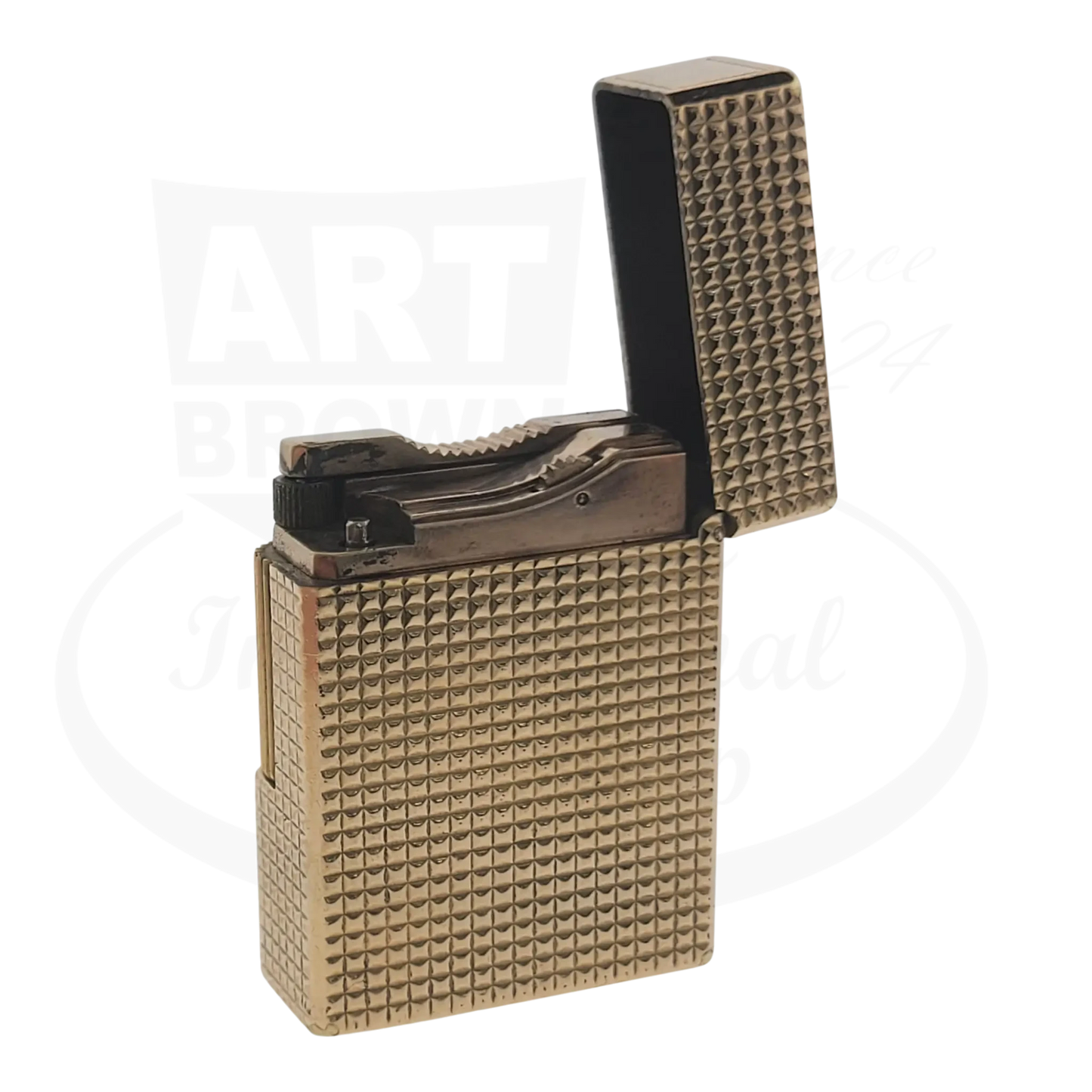 S.T. Dupont Ligne 1 BS 012110 gold metal vintage lighter with textured diamond pattern and open lid