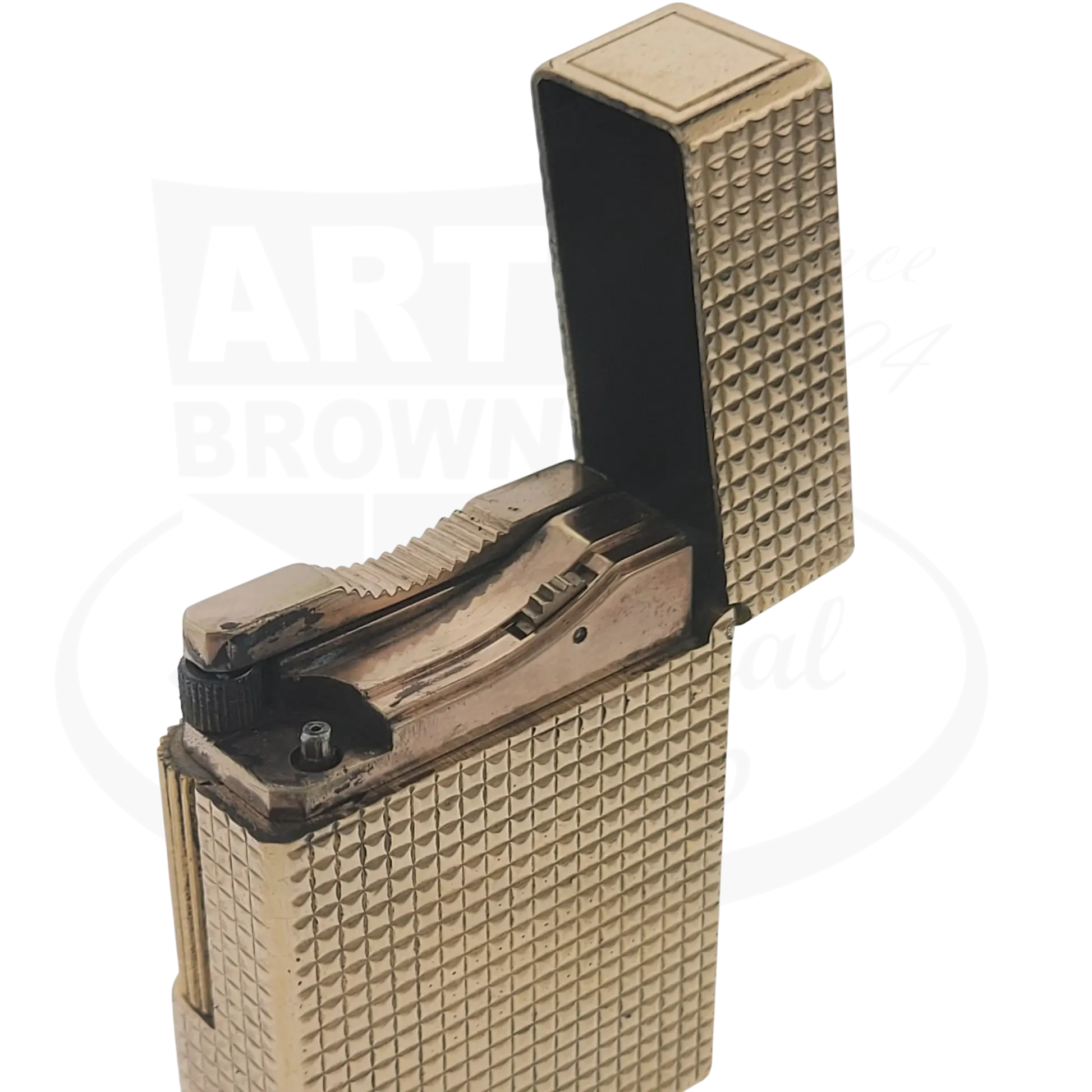 S.T. Dupont Ligne 1 BS 012110 gold plated brass lighter with diamond pattern textured finish open lid