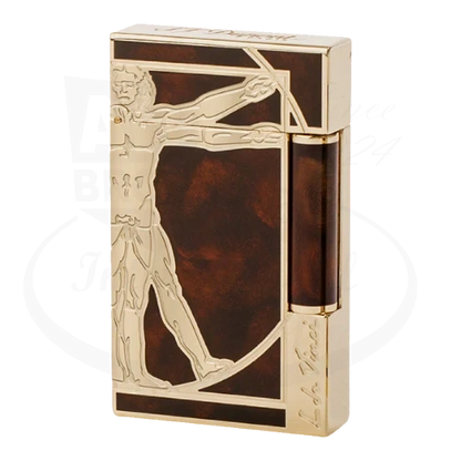 S.T. Dupont Ligne 2 Prestige Vitruvian Man Lighter 016163 yellow gold with engraved Vitruvian Man design