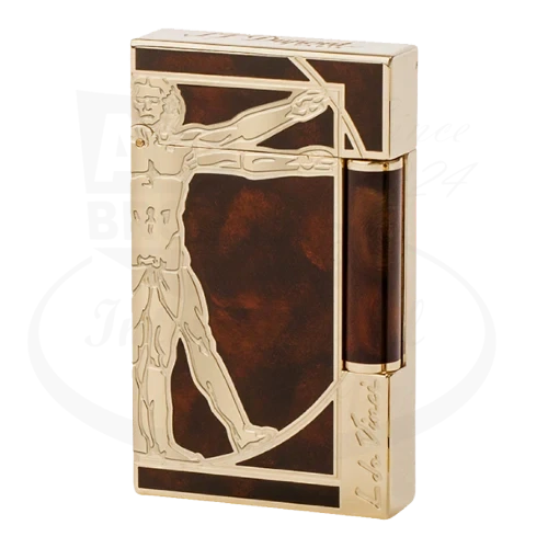 S.T. Dupont Ligne 2 Prestige Vitruvian Man Lighter 016163 yellow gold with engraved Vitruvian Man design
