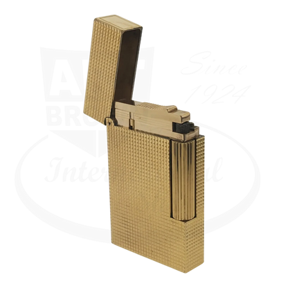S.T. Dupont Ligne 2 016211 gold tone metal vintage lighter with diamond head pattern with open lid 