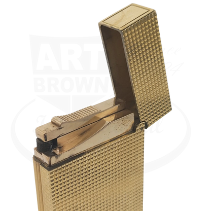 S.T. Dupont Ligne 2 016211 gold metal lighter with textured diamondhead pattern and flip-top lid open