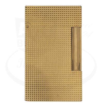 S.T. Dupont Ligne 2 016211 gold metal lighter with textured diamondhead pattern rectangular compact design