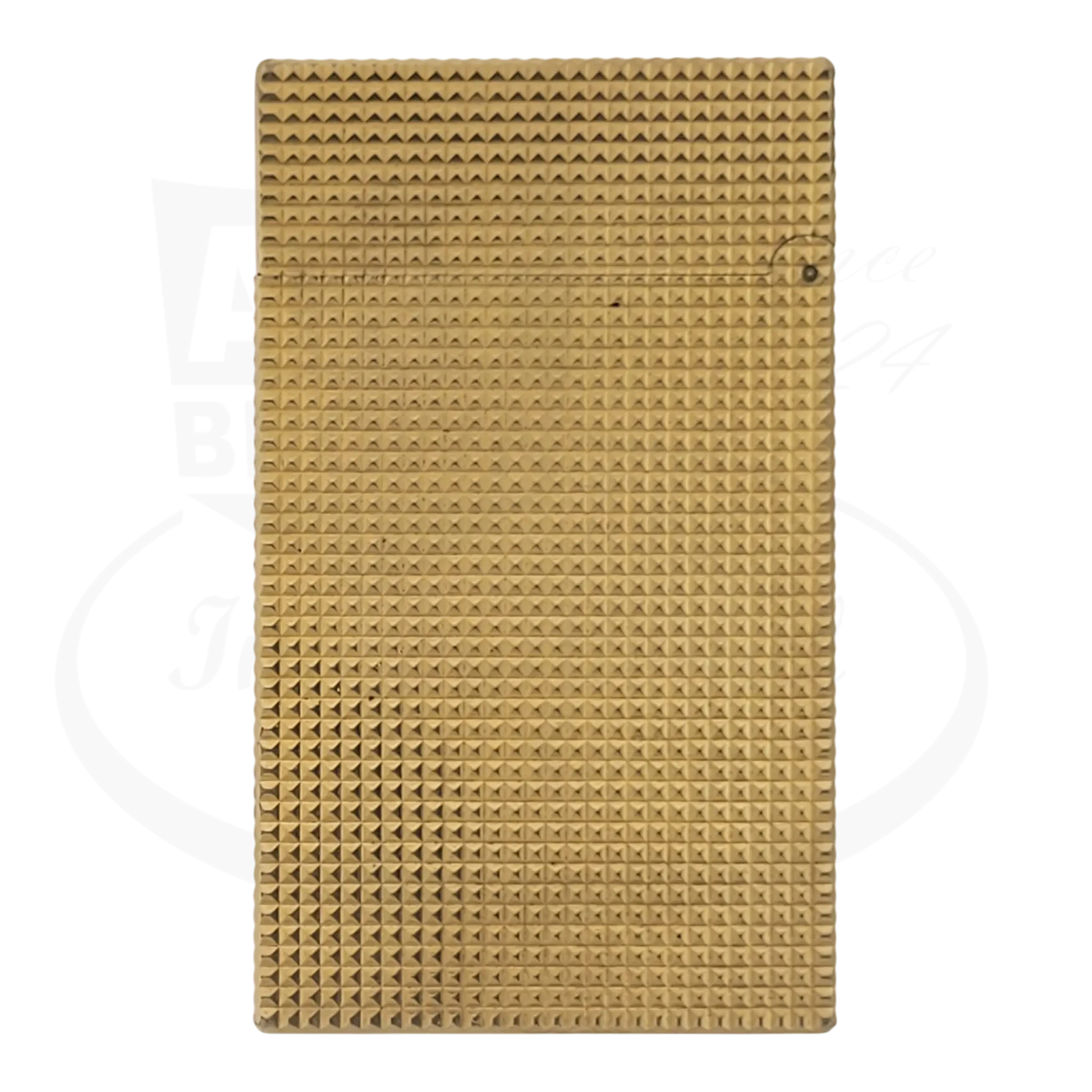 Vintage S.T. Dupont Ligne 2 016211 gold lighter with diamondhead textured metal surface preowned, seen from back