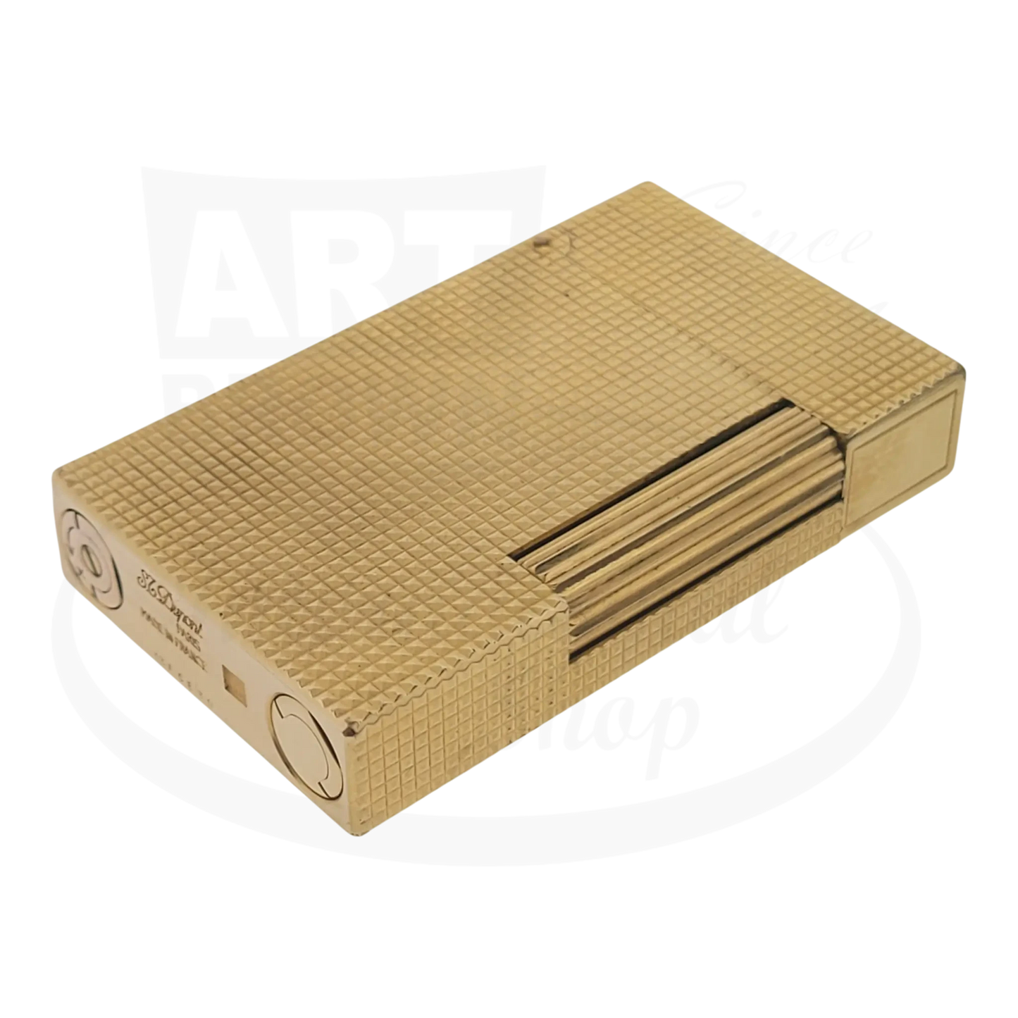 S.T. Dupont Ligne 2 016211 gold-plated brass luxury vintage lighter with diamondhead pattern surface and striped ignition mechanism