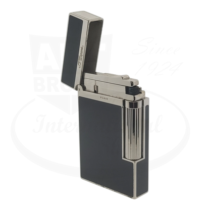 Preowned S.T. Dupont Ligne 2 Montparnasse 016296-D3 black lacquer and palladium lighter with open lid