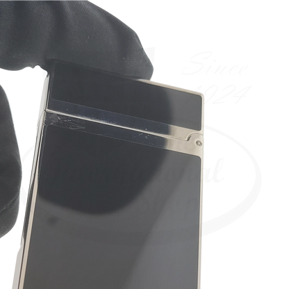 Preowned S.T. Dupont Ligne 2 Montparnasse 016296-D3 black lacquer palladium lighter with minor scratches and original box