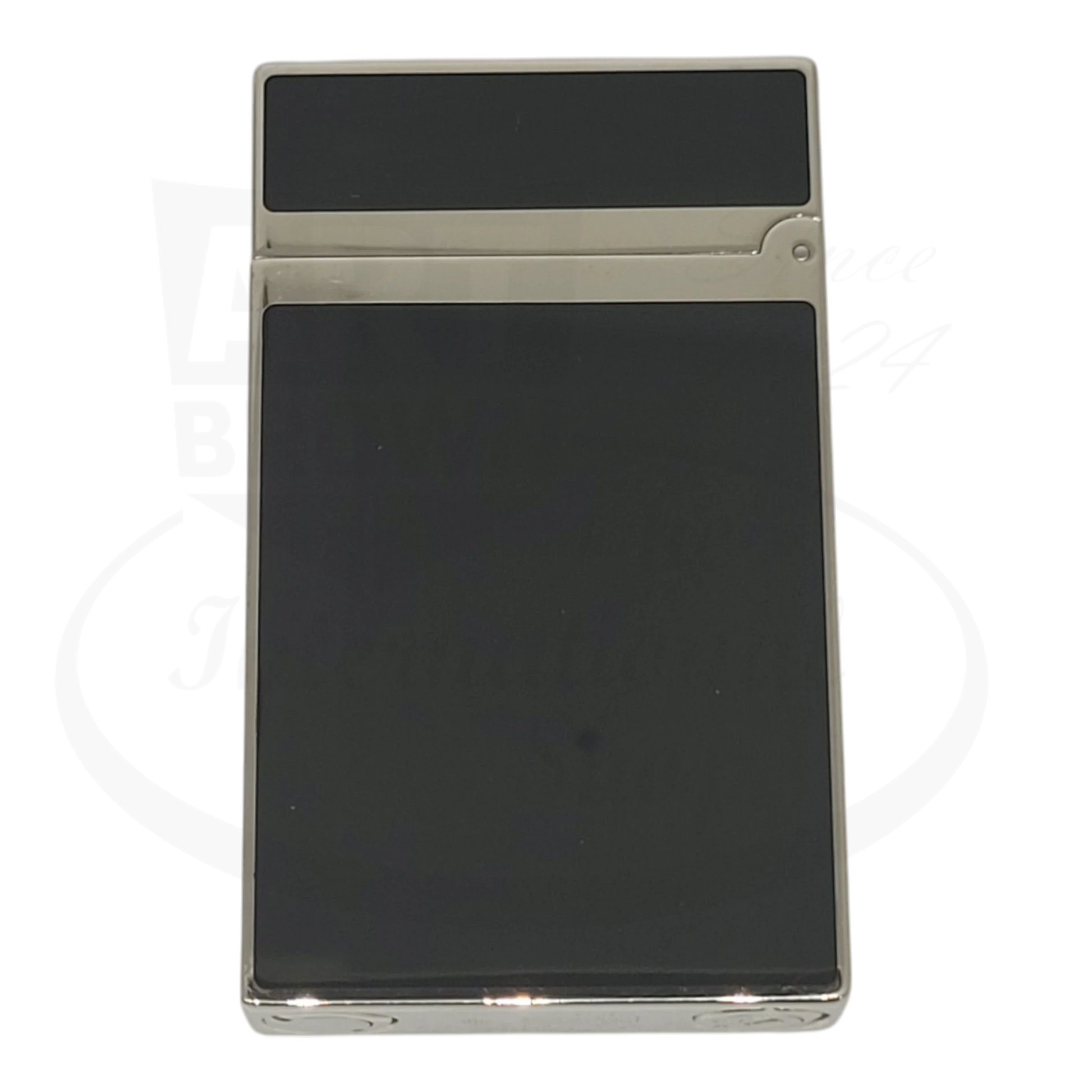 Preowned S.T. Dupont Ligne 2 Montparnasse 016296-D3 black lacquer and palladium lighter with sleek rectangular design