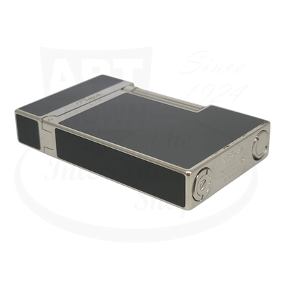 Preowned S.T. Dupont Ligne 2 Montparnasse 016296-D3 black lacquer and palladium lighter with sleek rectangular design