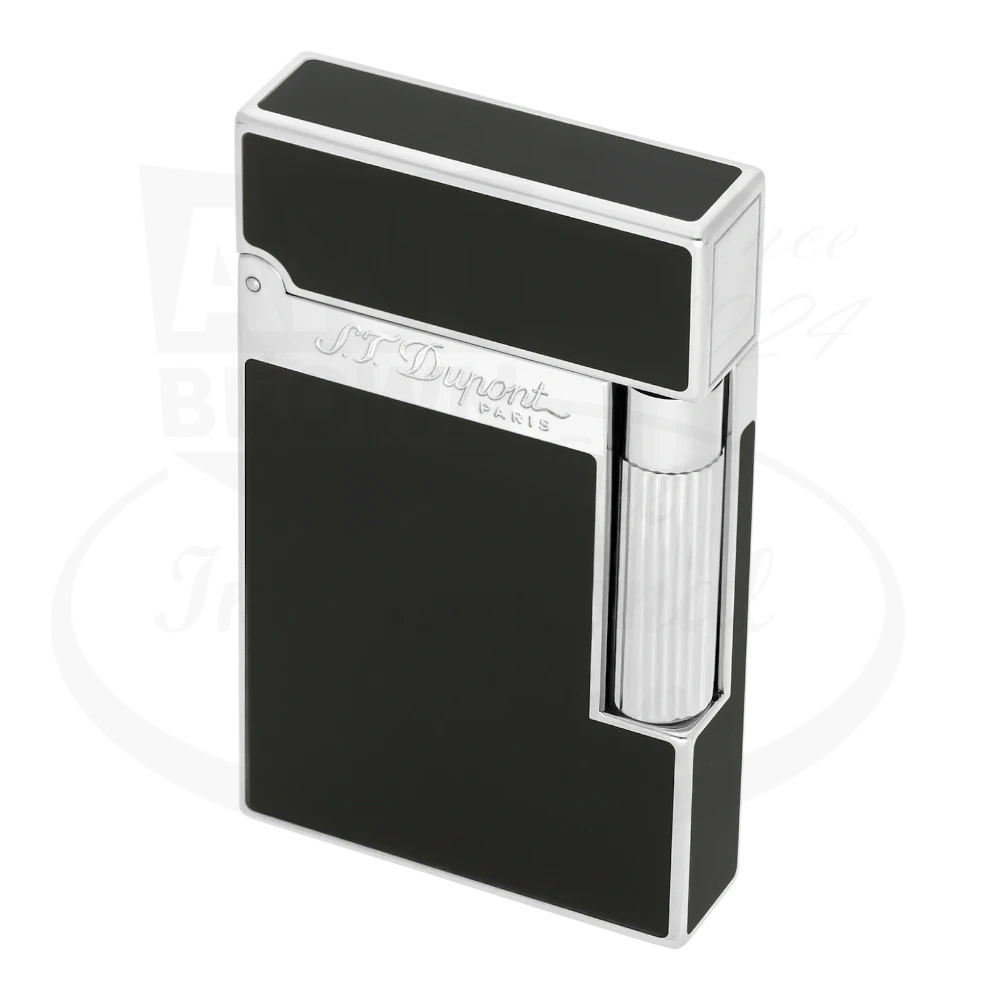S.T. Dupont Ligne 2 lighter with shiny black lacquer and palladium accents.