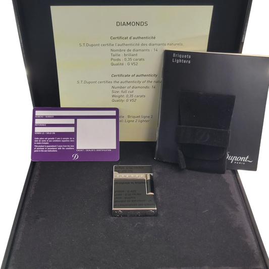 S.T. Dupont Limited Edition Ligne 2 Black & Palladium Diamonds Lighter, 016478-D1