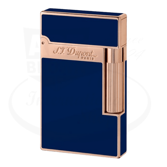 S.T. Dupont Ligne 2 Blue Lacquer and Rose Gold Lighter 016496 natural lacquer blue with rose gold accents sleek design