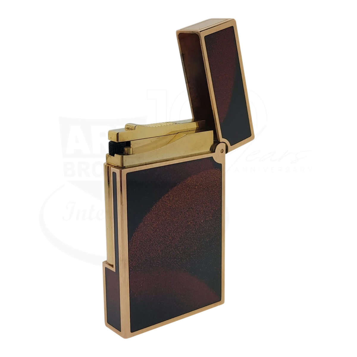 S.T. Dupont Ligne 2 Art Deco lighter open with dark lacquer panels and gold accents