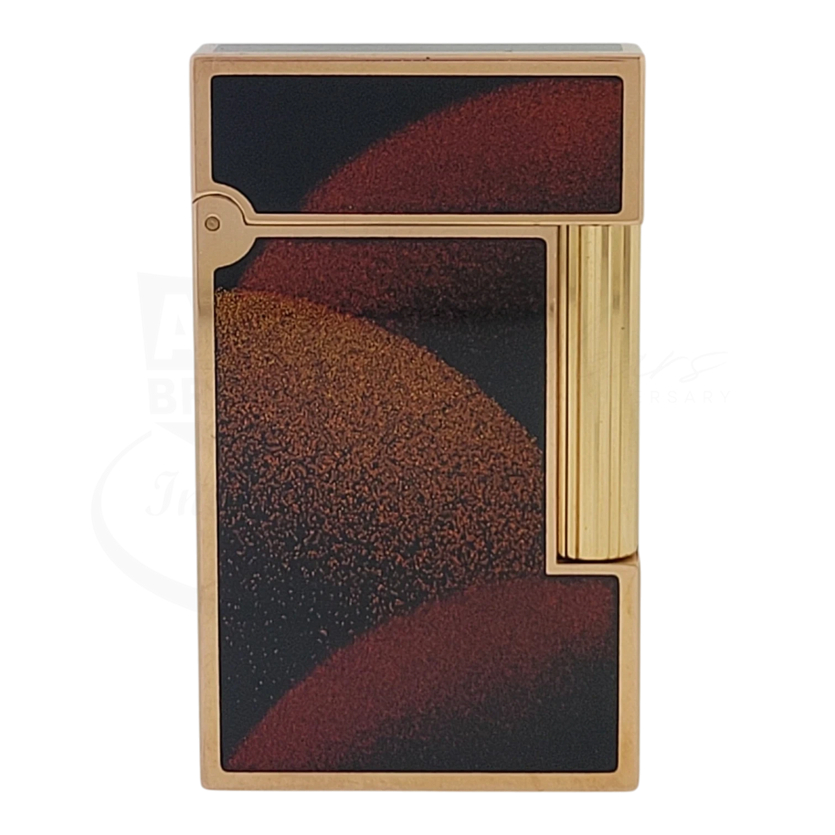 S.T. Dupont Ligne 2 Art Deco lacquer and gold soft flame lighter with geometric red brown and black design