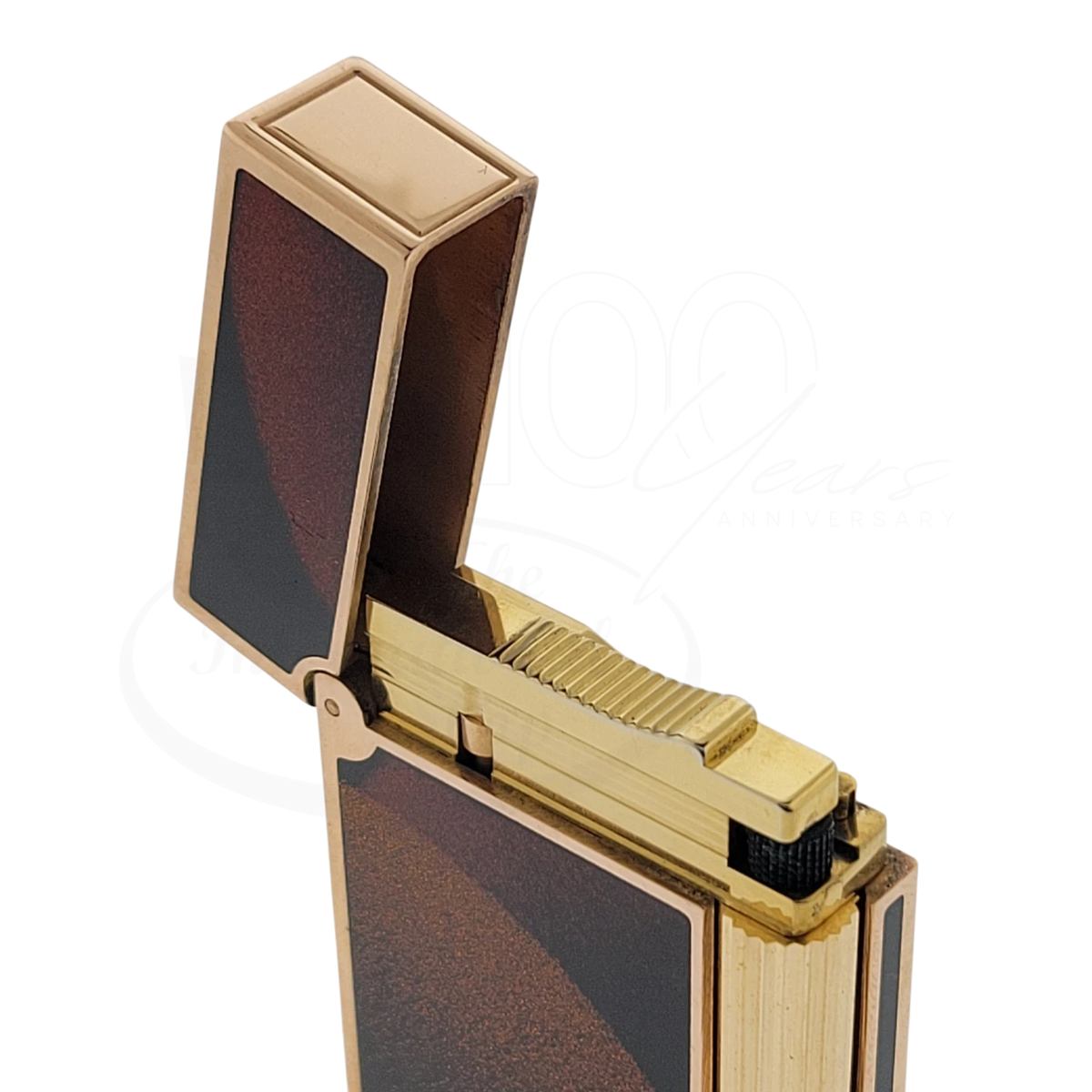 S.T. Dupont Ligne 2 Art Deco lighter open with lacquer panels and gold finish