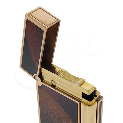 S.T. Dupont Ligne 2 Art Deco lighter open with lacquer panels and gold finish