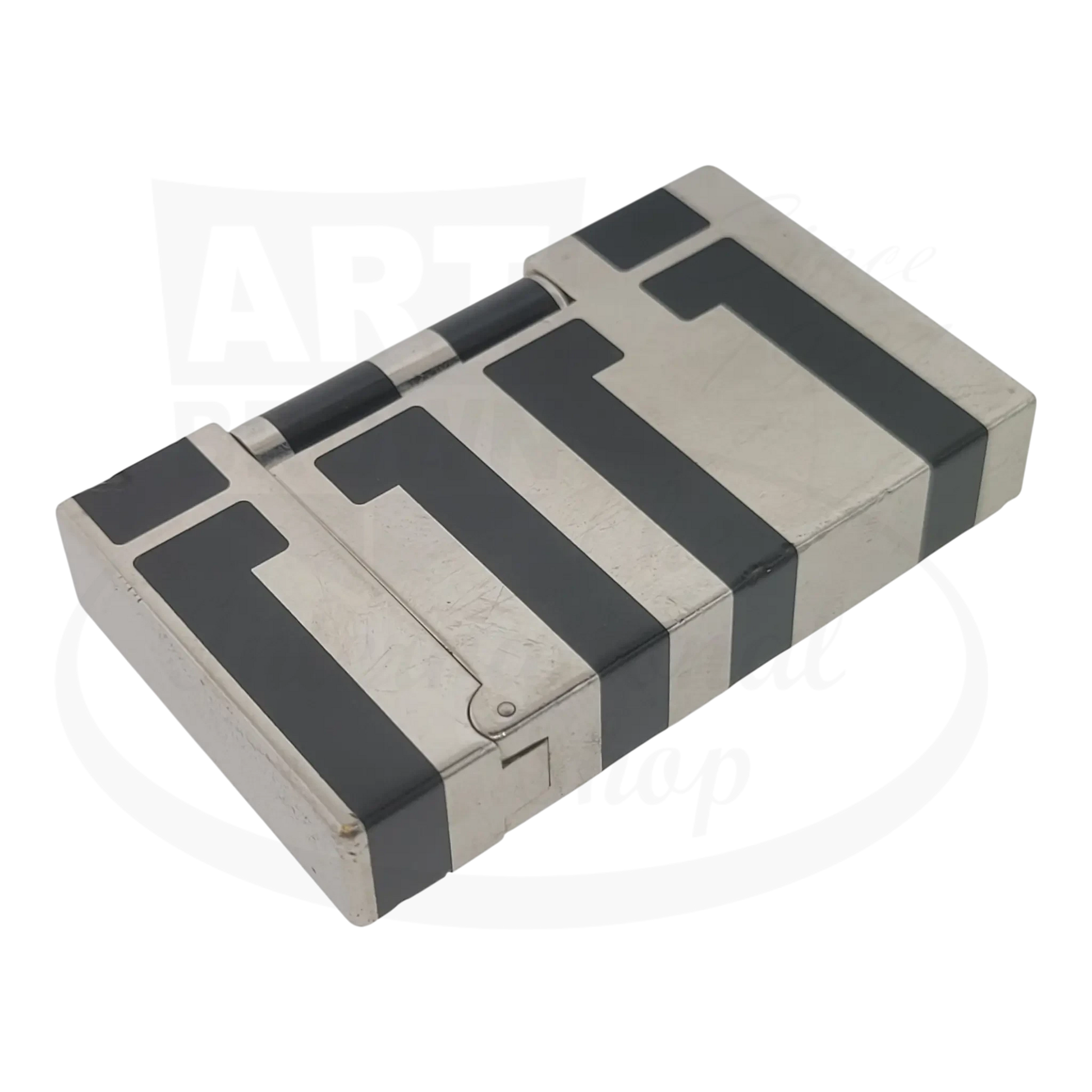 S.T. Dupont Ligne 2 016742 palladium lighter with black lacquer accents, preowned with visible wear and scratches