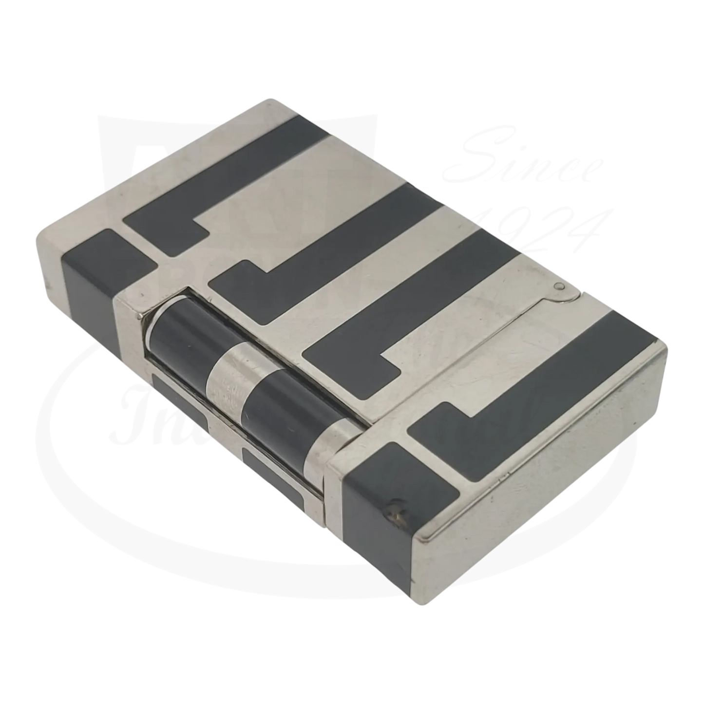 S.T. Dupont Ligne 2 016742 palladium and black lacquer lighter with visible dents and worn finish