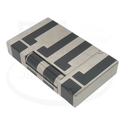 S.T. Dupont Ligne 2 016742 palladium and black lacquer lighter with visible dents and worn finish