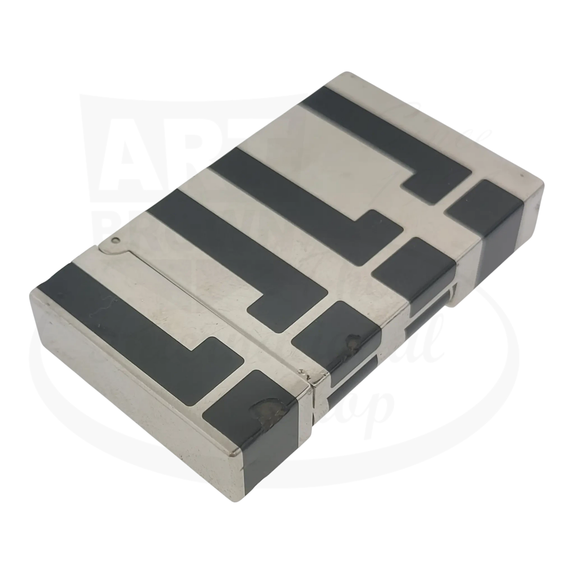 S.T. Dupont Ligne 2 016742 palladium and black lacquer lighter with geometric design and signs of wear