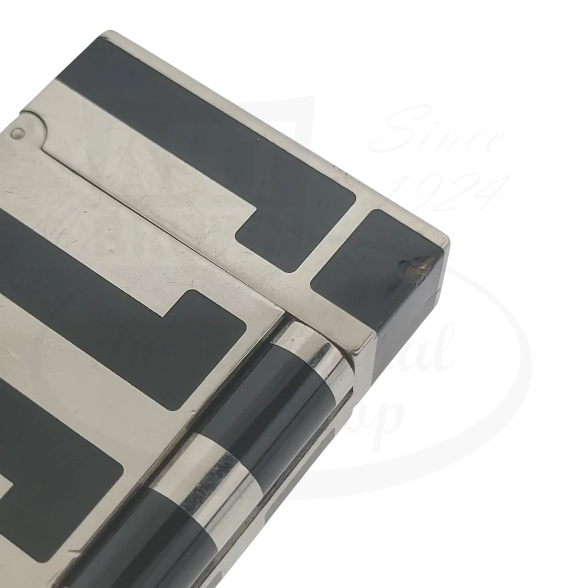 S.T. Dupont Ligne 2 016742 palladium and black lacquer lighter with visible chips and dents on lacquer finish