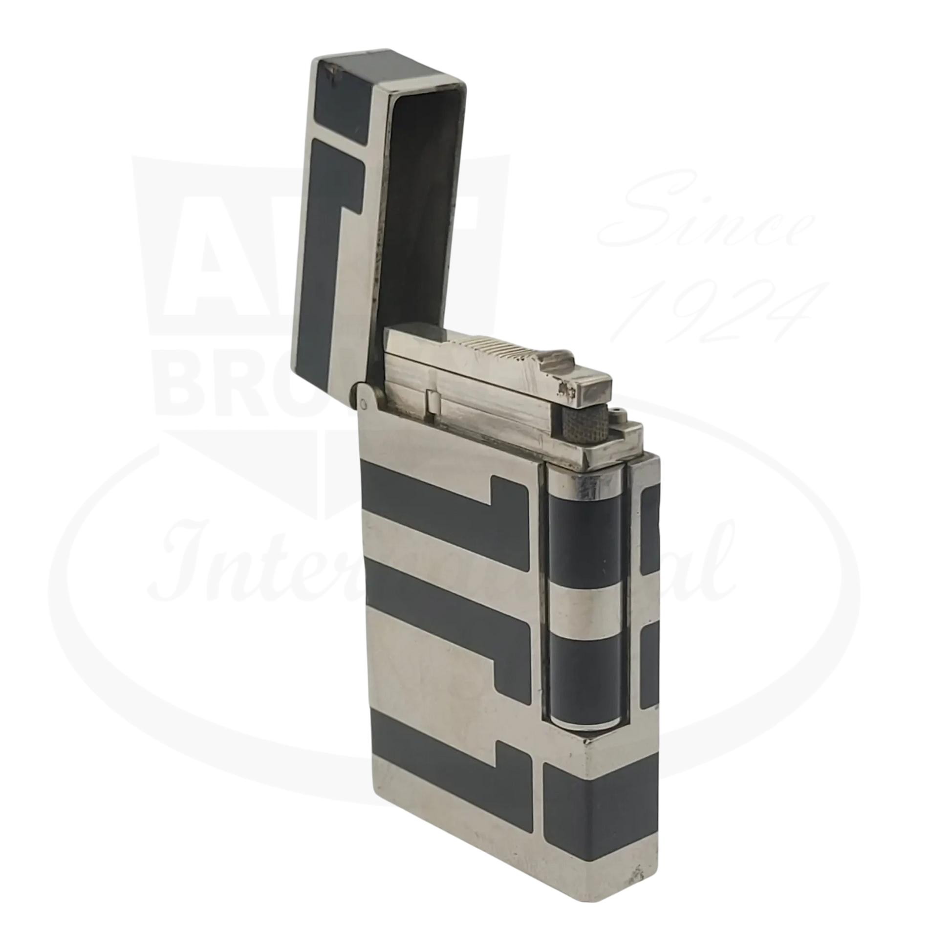 S.T. Dupont Ligne 2 016742 palladium and black lacquer lighter with visible dents and chips on surface